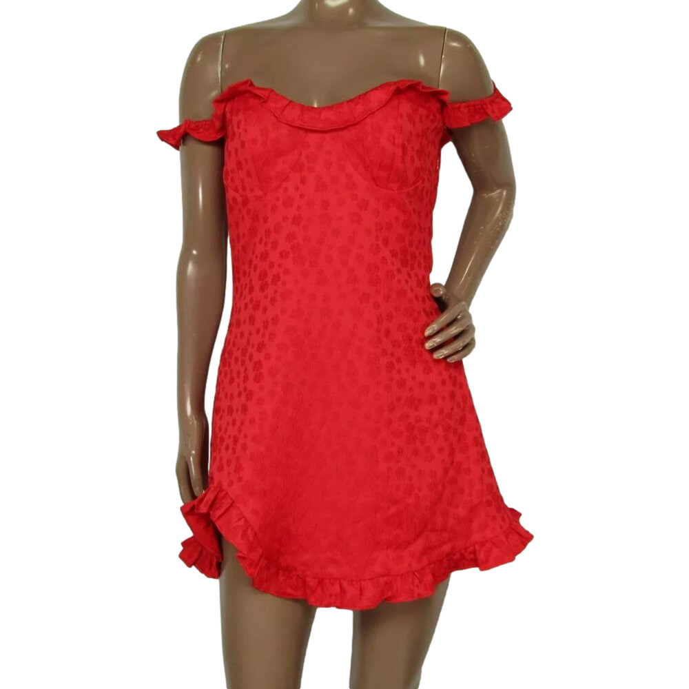 NEW LINE AND DOT Mini Dress Scarlet Red Size S Penni Off The Shoulder Ruffle